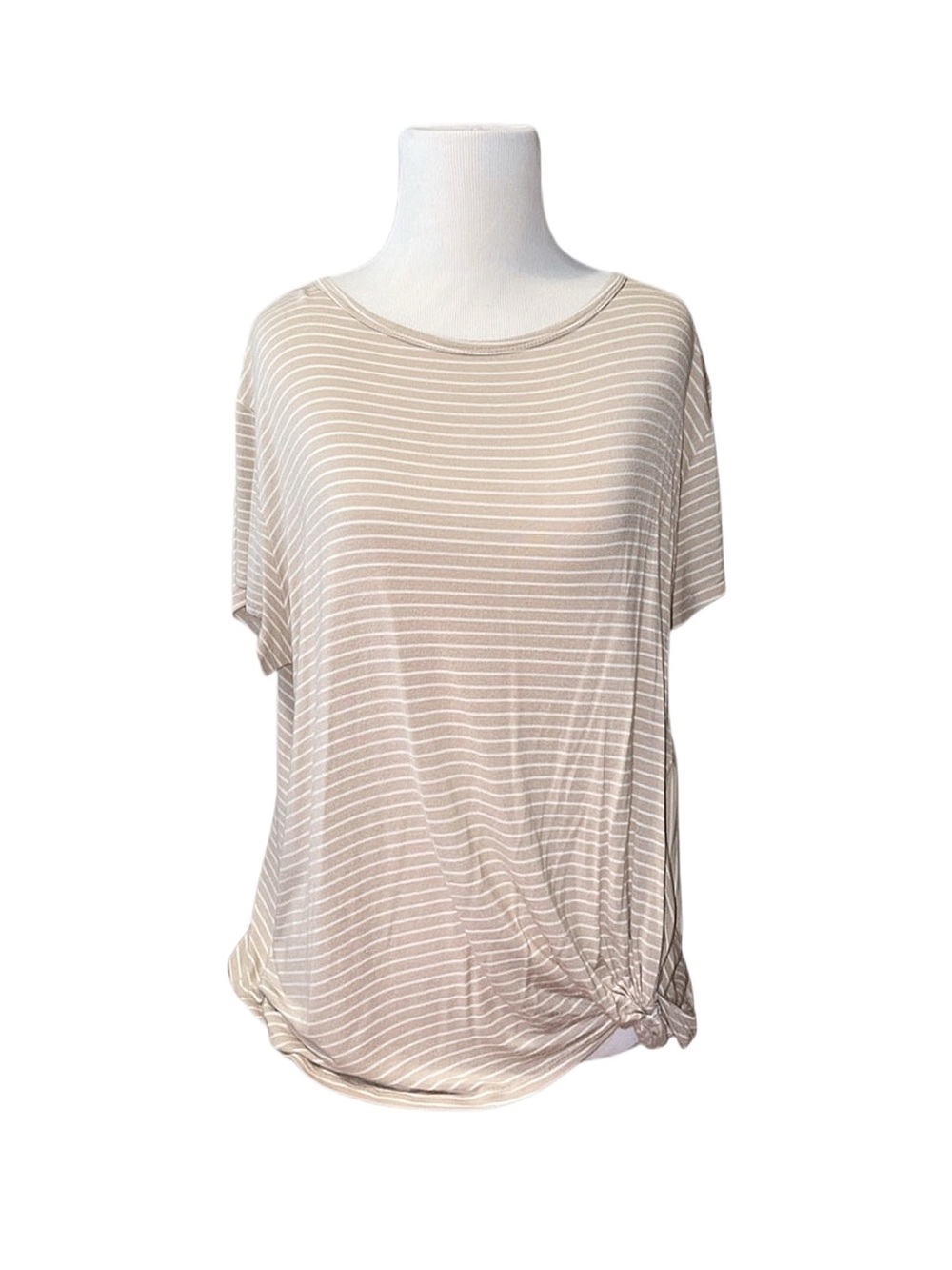 GINGER G Women's Tan And White Striped Short Sleeve Top